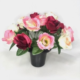 Pink & Burgundy Rose Grave Pot 25cm