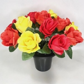 Orange & Yellow Rose Grave Pot 25cm