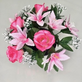 Pink Rose & Lily Grave Pot 22cm