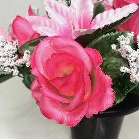 Pink Rose & Lily Grave Pot 22cm