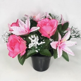 Pink Rose & Lily Grave Pot 22cm