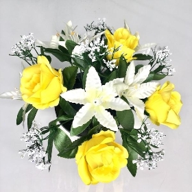 Yellow Rose & Lily Grave Pot 22cm