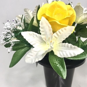 Yellow Rose & Lily Grave Pot 22cm