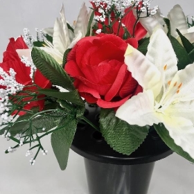 Red Rose & Lily Grave Pot 22cm