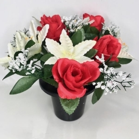 Red Rose & Lily Grave Pot 22cm