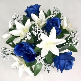 Blue Rose & Lily Grave Pot 22cm