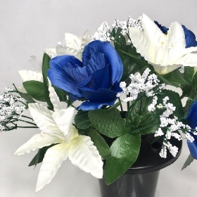 Blue Rose & Lily Grave Pot 22cm