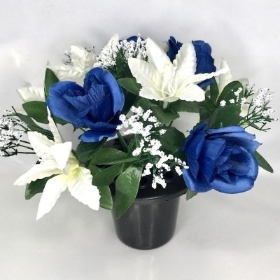 Blue Rose & Lily Grave Pot 22cm