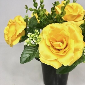 Yellow Rose & Eucalyptus Rose Grave Pot 25cm