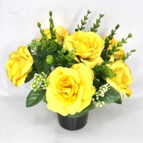 Yellow Rose & Eucalyptus Rose Grave Pot 25cm