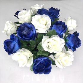 Blue & Ivory Rose Grave Pot 25cm