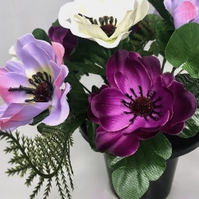 Purple Lilac & White Anemone Grave Pot 22cm