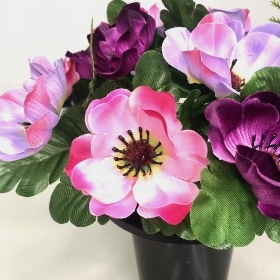 Purple Pink & Lilac Anemone Grave Pot 22cm