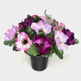 Purple Pink & Lilac Anemone Grave Pot 22cm