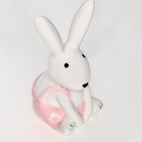 Ceramic Sitting Easter Rabbit Pink 11cm