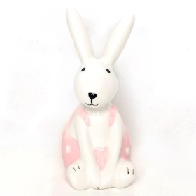 Ceramic Sitting Easter Rabbit Pink 11cm