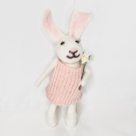 Felt Rabbit With Flowers 18cm