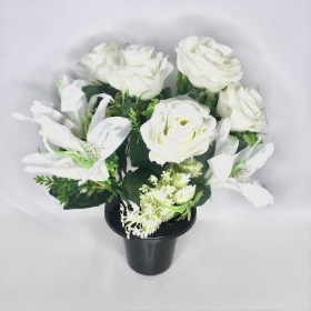 White Rose & Lily Grave Pot 30cm