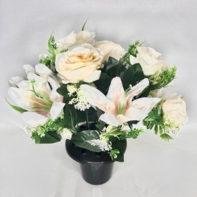 Ivory Rose & Lily Grave Pot 30cm