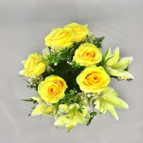 Yellow Rose & Lily Grave Pot 30cm