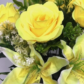 Yellow Rose & Lily Grave Pot 30cm