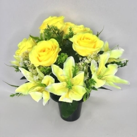 Yellow Rose & Lily Grave Pot 30cm