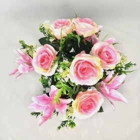 Pink Rose & Lily Grave Pot 30cm