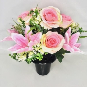 Pink Rose & Lily Grave Pot 30cm