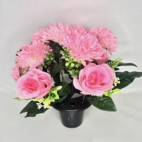 Pink Rose & Chrysanthemum Grave Pot 30cm