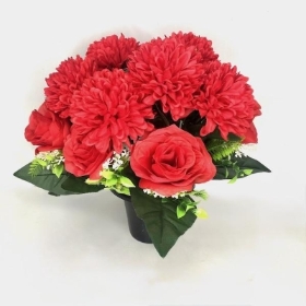 Red Rose & Chrysanthemum Grave Pot 30cm