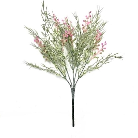 Pink Frosted Fern & Bud Bush 35cm