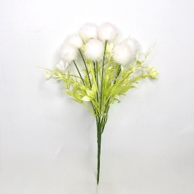 White Flocked Pom Pom Bush 29cm