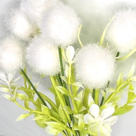 White Flocked Pom Pom Bush 29cm