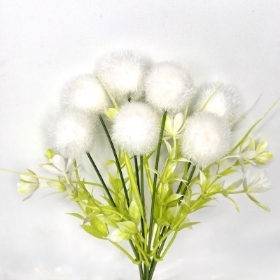 White Flocked Pom Pom Bush 29cm