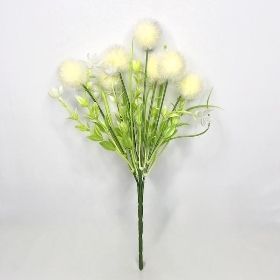 Cream Flocked Pom Pom Bush 29cm