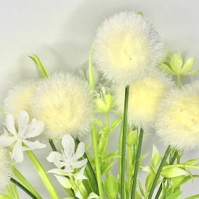 Cream Flocked Pom Pom Bush 29cm