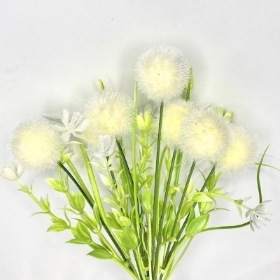 Cream Flocked Pom Pom Bush 29cm