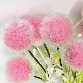 Pink Flocked Pom Pom Bush 29cm