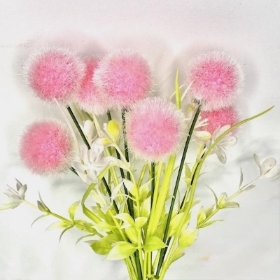 Pink Flocked Pom Pom Bush 29cm