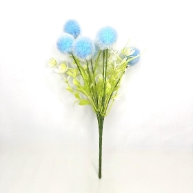 Blue Flocked Pom Pom Bush 29cm