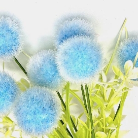 Blue Flocked Pom Pom Bush 29cm