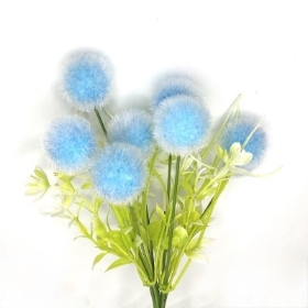 Blue Flocked Pom Pom Bush 29cm