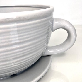 Grey Ceramic Cup & Saucer Pot 12.5cm