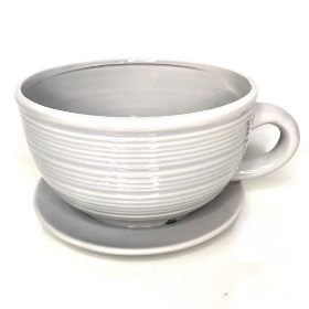 Grey Ceramic Cup & Saucer Pot 12.5cm