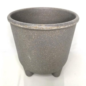 Grey Straw Pot With Feet 12cm