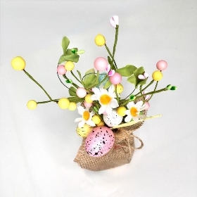 Egg & Rabbit Hessian Arrangement 24cm