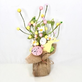 Egg & Rabbit Hessian Arrangement 24cm