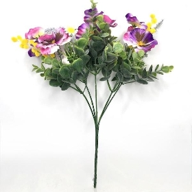 Pink Purple Pansy & Daisy Bush 34cm