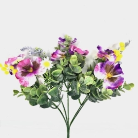 Pink Purple Pansy & Daisy Bush 34cm