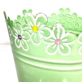 Green Pastel Daisy Planter 16cm